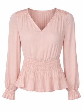 Philosophy Republic Clothing Pink Smocked Peplum V-Neck Blouse Size S NWT